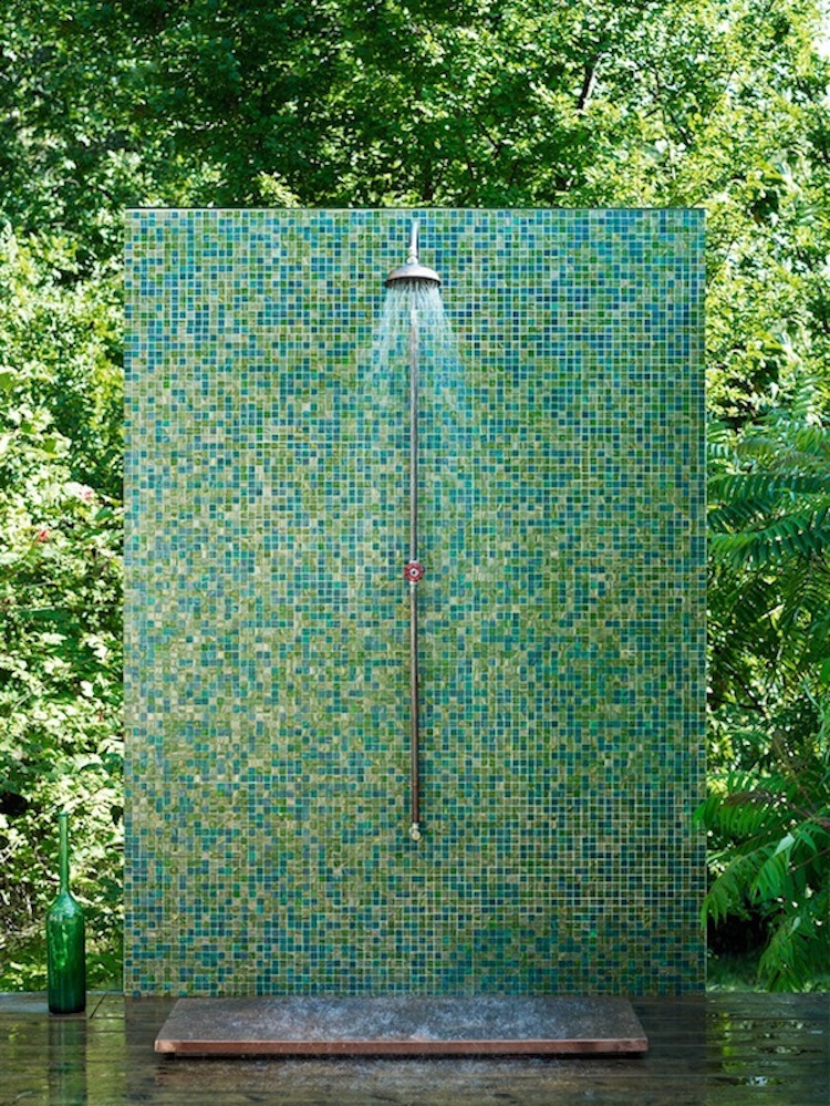 mosaic tile wall outdoor shower