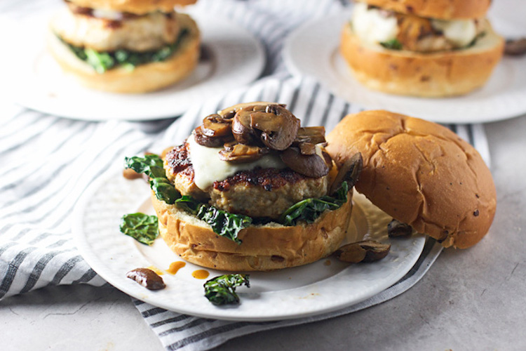 A chicken marsala burger recipe with a thick onion buns, topped with the chicken patty, covered in marsala mushrooms . | Ideahacks.com