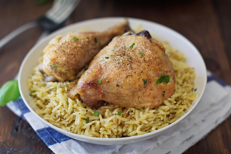 Herbed Parmesan Orzo with Garlic Baked Chicken