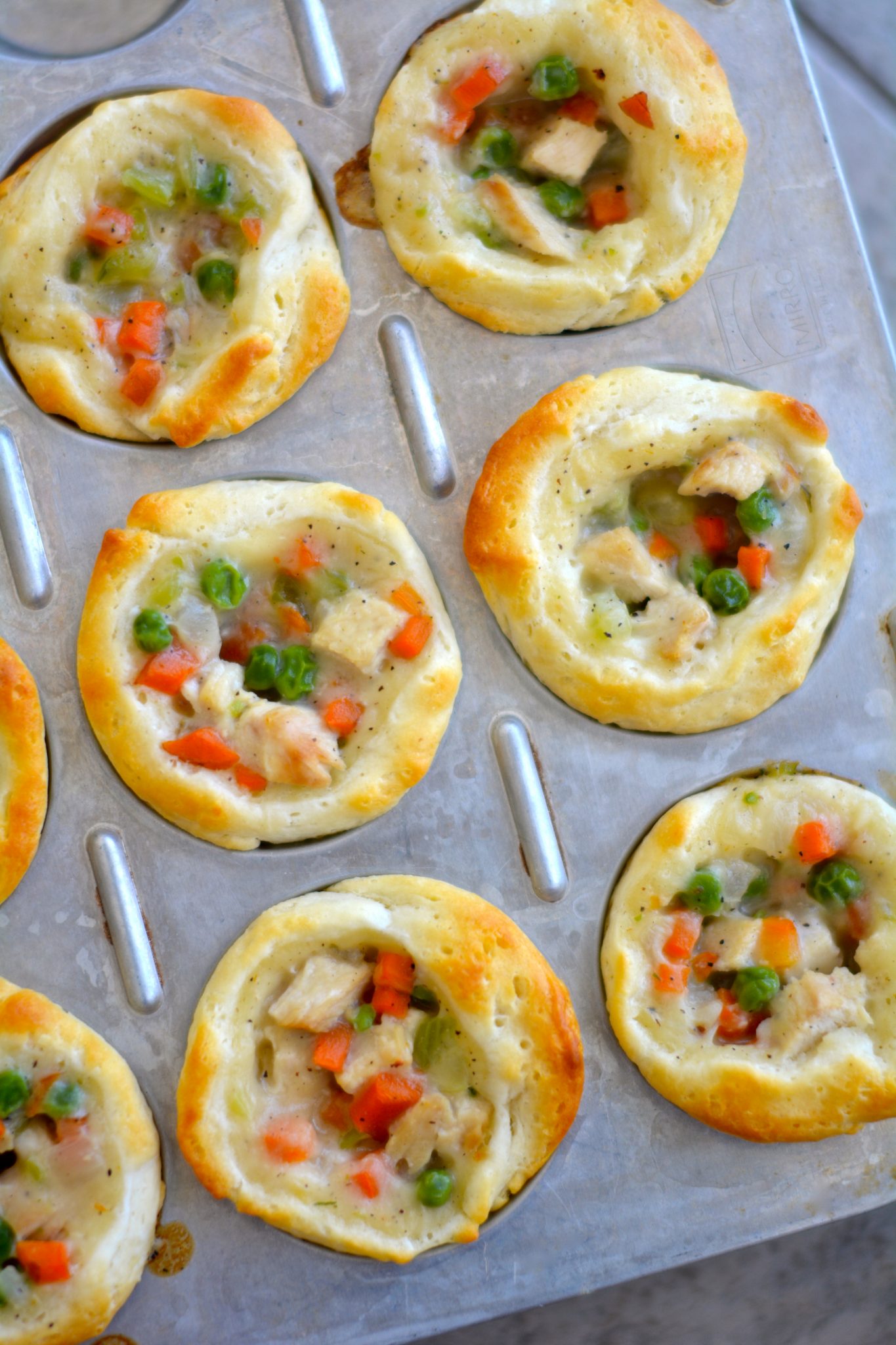 mini chicken pot pie bites just out of the oven