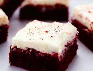 red velvet brownies with cream cheese frosting