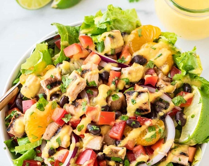 caribbean chicken salad with mango dressing