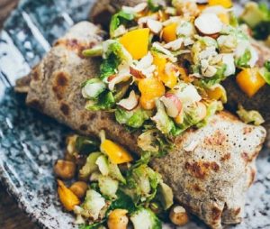 Buckwheat Crepes with Brussel Sprouts, Chickpea and Pumpkin filling