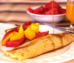 Crepes with Stewed Apples and Maple Syrup