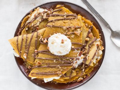 Nutella-Covered Pumpkin Crepes - Try this savory and sweet crepe recipe that can be both a breakfast and dessert. | Ideahacks.com