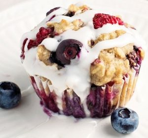 Iced Berry Oatmeal Breakfast Muffins