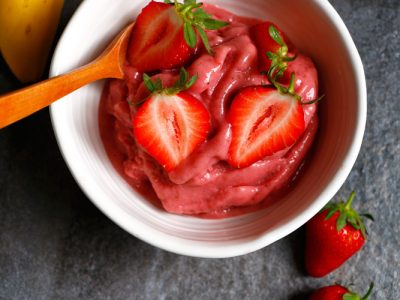 Strawberry Banana Ice Cream Recipe. Easy instant healthy Ice Cream made with only 2 ingredients - bananas and strawberries for a healthy summer treat. | Ideahacks.com