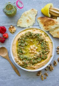 Sweet Potato Hummus With Moroccan Walnut Harissa