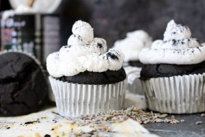 Black Cupcakes With Lavender Icing