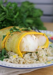 Golden Zucchini Wrapped Cod