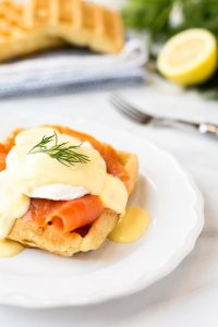 Salmon Eggs Benedict Dill Waffles