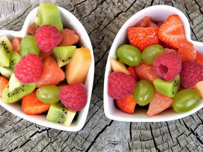 fruits put in a heart bowls