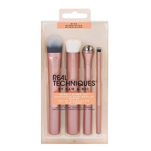 Real Techniques Prep & Prime Makeup Brush Set For Pre-Makeup Routine - Moisturizers Serums Primers Masks Eye Cream Exfoliation (Packaging May Vary)