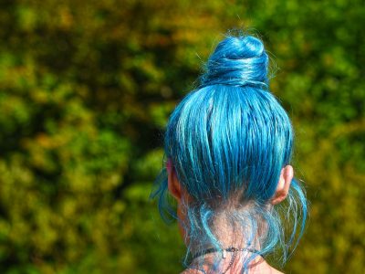 Girl's head with blue hair color