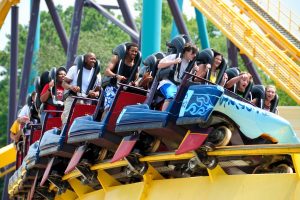 people riding on a roller coaster
