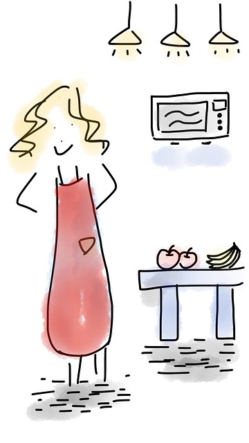 cartoon image a mother using microwave